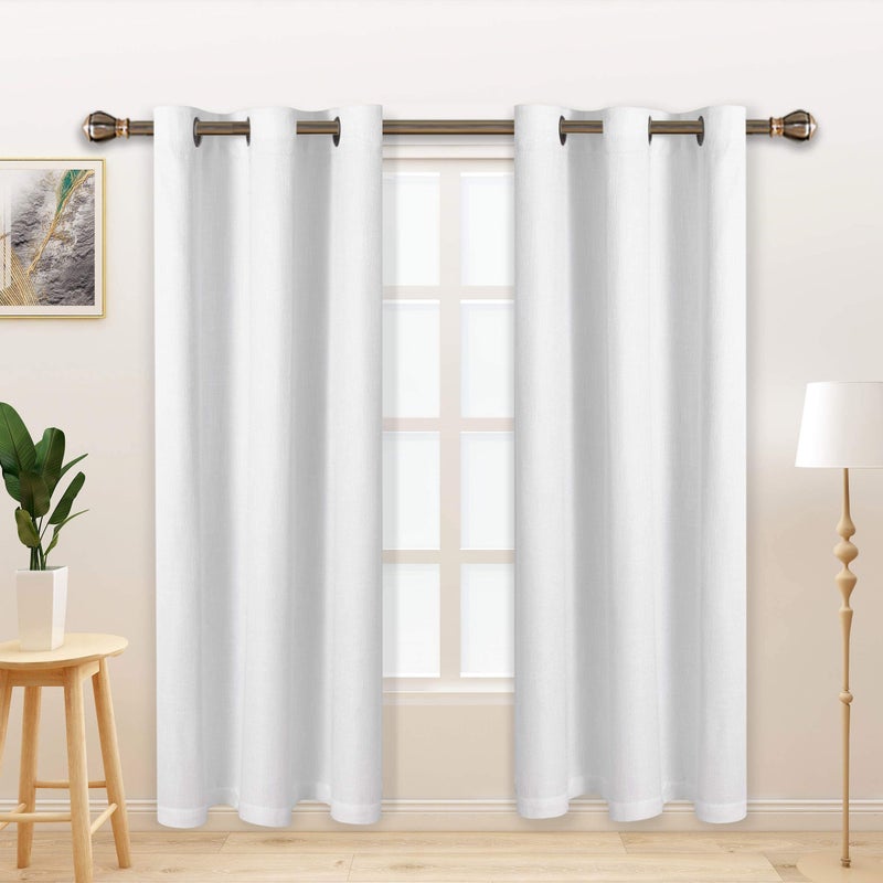 LORDTEX Linen Look Textured Blackout Curtains with Thermal Insulated Liner - Heavy Thick Grommet Window Drapes for Bedroom, 40 x 72 Inches, White, Set of 2 Panels - Image 1